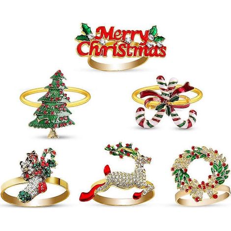 Weihnachtliche Serviettenringe (6er-Set), zarte Tischdekorationen für Weihnachtsfeiern, Hochzeiten, Bankette, Geburtstage und den täglichen Gebrauch. (1/5)