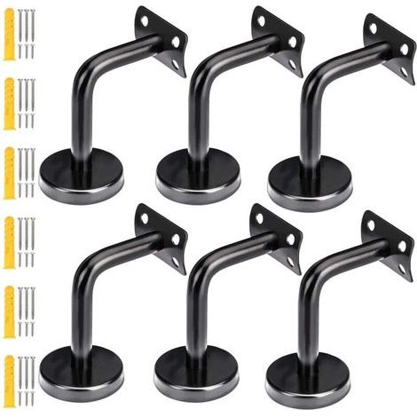 Lntyq Lot de 6 supports de rampe d'escalier en acier inoxydable noir mat support de main courante pour rampe d'escalier, support en bois, tubes d'extension de vis inclus (1/5)