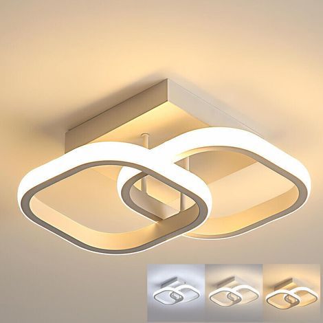 Plafonnier LED minimaliste pour chambres, escaliers, balcons et entrées - Carré blanc tricolore changeant (1/4)