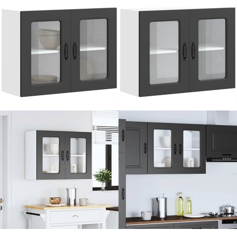 vidaXL Küchen-Hängeschrank mit Glastür Kalmar Schwarz Holzwerkstoff (1/5)
