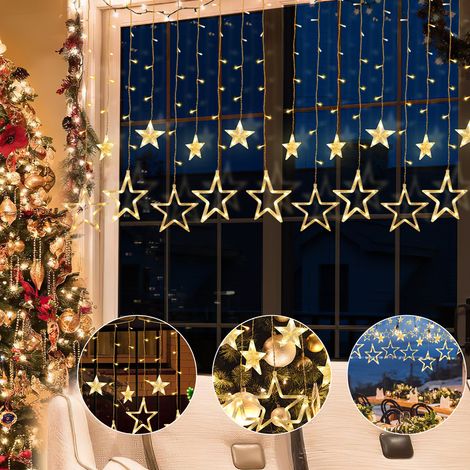 Jiubiaz Guirnalda de Luces LED de Estrellas 138 LED, Cortina Luminosa, 8 Modos, Decoración Navideña Interior/Exterior, Impermeable (1/5)