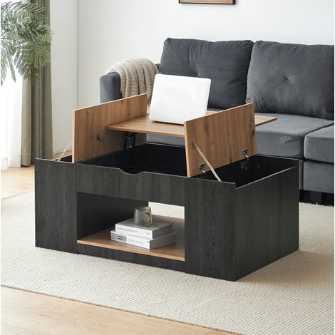 Couchtisch 109.5x59.7x43 cm Grau/Braun MDF höhenverstellbar mit Stauraum (1/5)