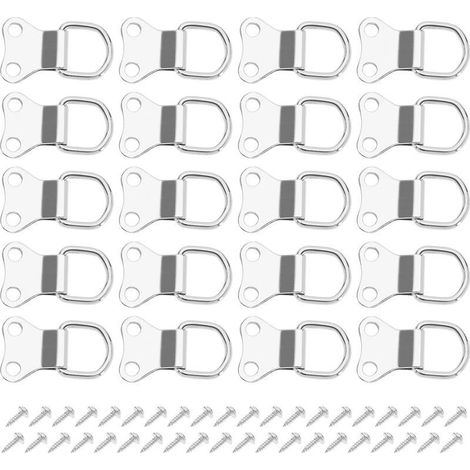 50pcs Crochet de Suspension pour Cadre Photo avec Anneau en D Cintres de Cadre Photo à Double Trou avec Vis Support Mural pour Suspension d'image Plaqué 3.5x2.2cm, Argent (1/5)