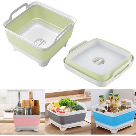 Lavabo cuadrado plegable multifuncional de 9 litros para lavar platos, verduras, frutas, cesta de ropa, desagüe de cocina, recipiente de almacenamiento portátil (verde claro)