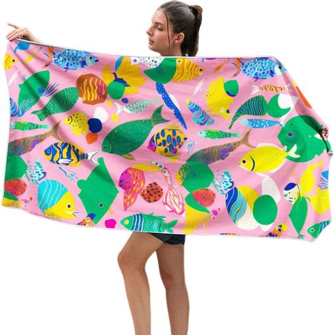 Poncho serviette de plage surdimensionné Poisson coloré avec fermeture magnétique – Séchage rapide et absorbant, 80x190cm, idéal vacances, anti-sable (1/5)