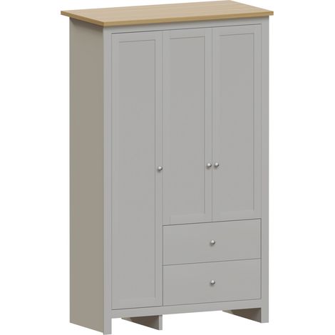 Arlington Wardrobe 3 Door 2 Drawer With Hanging Rail & Storage Shelf, Grey (1/5)