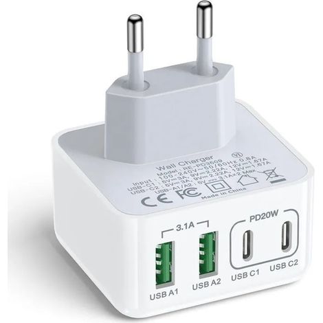 Multiprise Charge Rapide 4 Ports 40W 2 USB-C + 2 USB-A Design Plat Blanc Compatible iPhone Samsung (1/5)