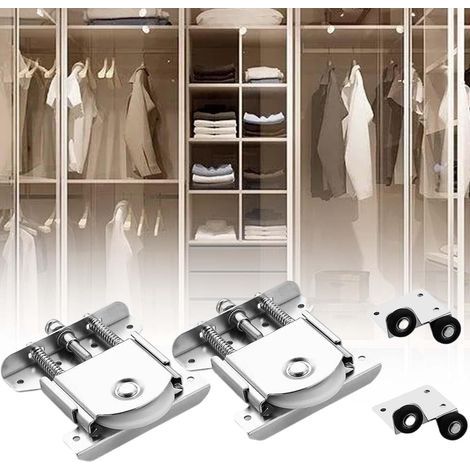 2 paires de Porte Coulissantes pour Porte de Garde-robe, Roulette Placard, Roues Rouleaux en Alliage de Fer en Nylon pour Armoire, Vitrines (1/5)