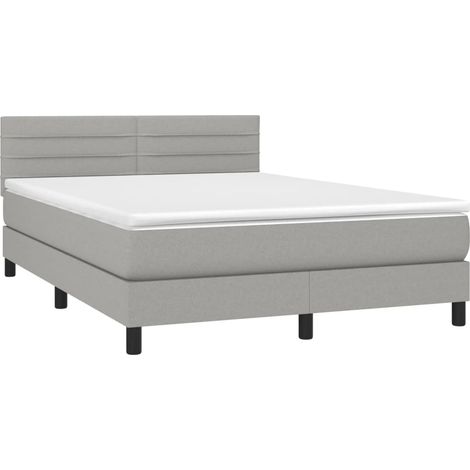 Estructura de cama LED con cabecero con somier colchón 140x190 cm tela gris claro TDL0208561