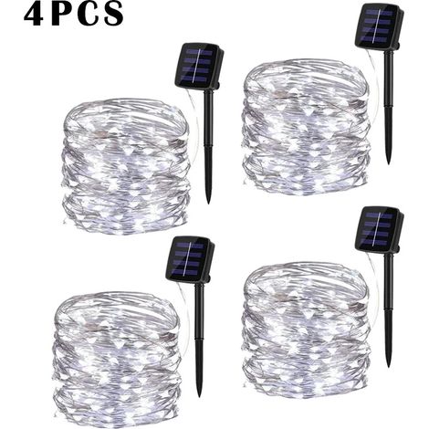 Guirlande lumineuse solaire LED (4 pièces - blanche - 7 m - 50 LED) pour extérieur, jardin, guirlande féérique, guirlande lumineuse LED scintillante étanche, décoration de Noël et de cour (1/5)