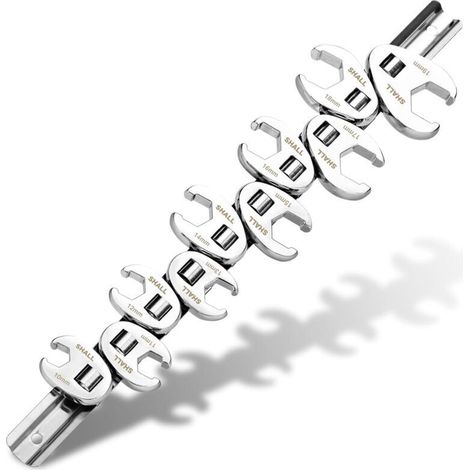 Jeu de 10 clés à fourche métriques à prise de 3/8", clé à écrou évasé tailles métriques 10-19 mm, avec organiseur à clipser pour la mécanique et la réparation automobile. (1/4)
