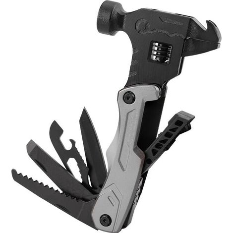 Martello multifunzionale con testa ribattuta per campeggio all'aperto, regalo per uomo, coltello EDC 12 in 1, cacciavite, attrezzi (1/4)