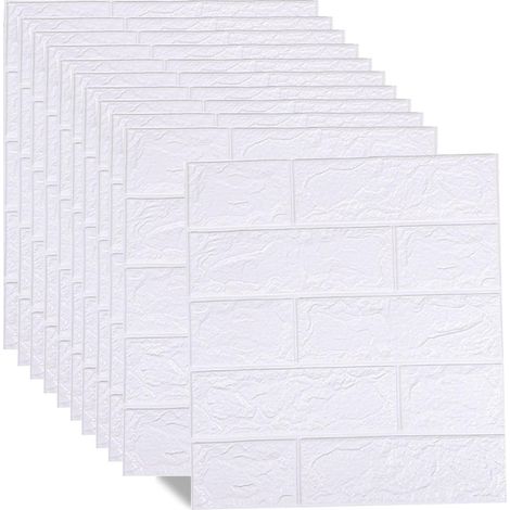 Papier Peint 3D Brique,10 pièces Stickers Muraux Brique 3D,Panneaux Muraux Adhesif, Insonorisation Papier Peint Mural 3D En Mousse,pour Salle De Bain Balcon Cuisine, 35 38.5cm (Blanc) (1/5)