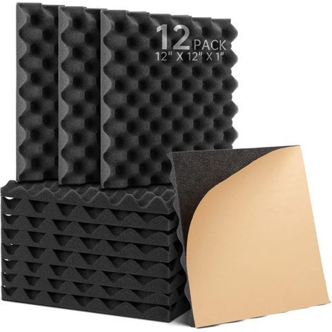 Set of 12 Acoustic Foam Panels, High Density Self-Adhesive 30x30x2.5cm, For Recording Studios (1/5)