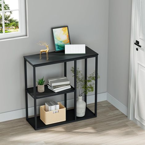 Table Console à 3 Niveaux Table d’entrée en Bois avec 2 étagères,80 cm, Bout de Canapé pour Entrée, Couloir, Cuisine Chambre à coucher,Noir (1/5)