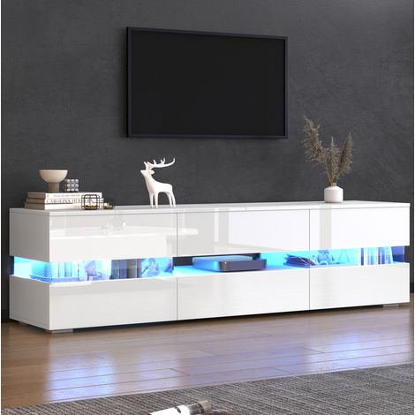 Mobile TV 160x39x45 cm bianco con illuminazione LED, 2 ante, 1 cassetto e vano aperto, in truciolare (1/5)
