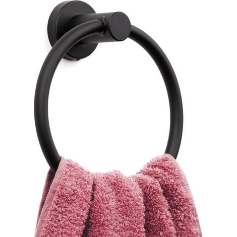 Matte Black Towel Ring, Modern Hand Towel Holder for Bathroom Wall, SUS304 Stainless Steel, Matte Black (1/5)