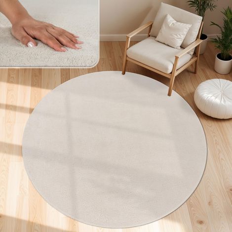 Tapis Salon Moelleux Ultra Doux à Poils Courts - Antidérapant, Lavable, Confort Idéal pour Salon et Chambre, Couleur:Crème 4, Dimension:160 cm Rond (1/5)
