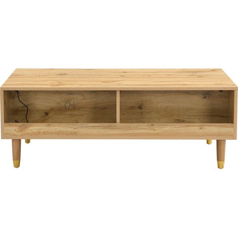 Set de meubles LED modernes : Armoire à télévision avec 4 portes et console de télévision avec 2 tiroirs. Design en couleur bois doré. Éclairage LED. (1/5)