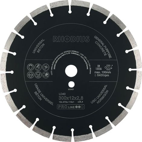 Rhodius Diamanttrennscheibe LD40 Stein Ø 300 mm Bohrung 25,4 mm für Winkelschleifer