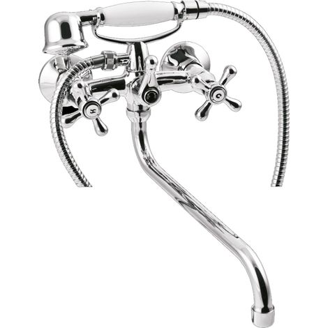 Grifo de bañera Roma de pared con caño largo.