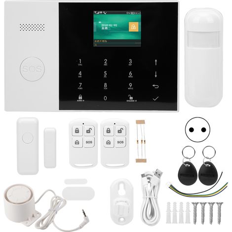Système d'alarme anti-intrusion 2,4 pouces TFT WiFi+GSM+GPRS avec bouton SOS, détecteur de sécurité domestique compatible Tuya, 100-240V (prise UE) (1/5)