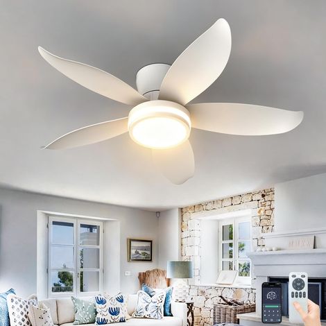 Ventilateur de plafond avec éclairage LED et minuterie,Blanc, 88 cm (36 pouces), profil bas, montage encastré (1/5)