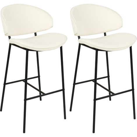 Conjunto de 2 sillas de bar modernas asiento tapizado en tela respaldo curvo sin reposabrazos patas negras beige claro Kiana