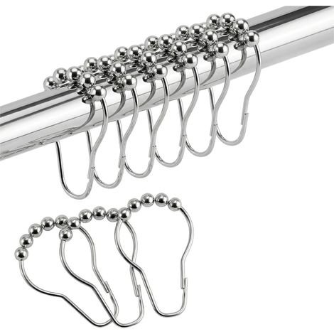 Duschvorhangringe aus Edelstahl – 12er-Set rostfreie Haken mit Gleitkugeln – Passend für Stangen mit 25–32 mm Durchmesser – Einfache Montage (1/4)