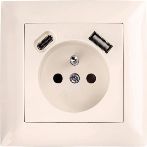 Toolight Single Grounded Socket With Frame + Usb-a Usb-c Oste Jnh004-g Beige (1/5)