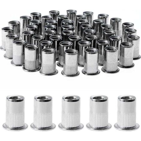100 Pièces Rivet Ecrou M8, Écrous à Rivets en Acier Inox, Assortiment M8 Ecrou Insert Filetés Tête Plate pour Métal Plastique (14 mm x 18 mm) (1/5)