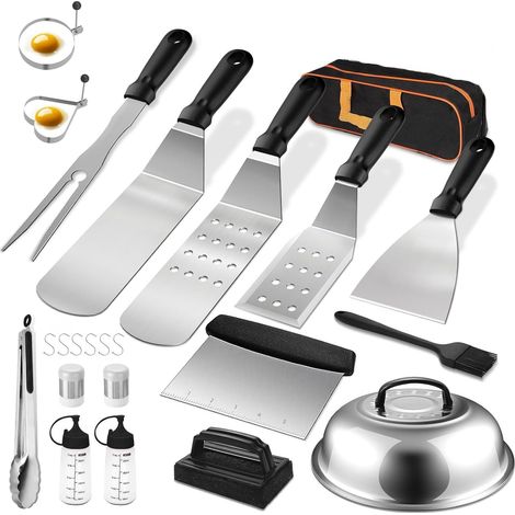 Ensemble d'ustensiles de barbecue en acier inoxydable 23 pièces, pelle et gril combinés, outils de barbecue d'extérieur (1/5)
