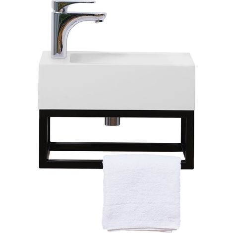 STILFORM Gäste WC Waschbecken Soho Industrial Design aus Mineralguss mit Metallgestell Schwarz Matt mit Hahnloch (1/5)