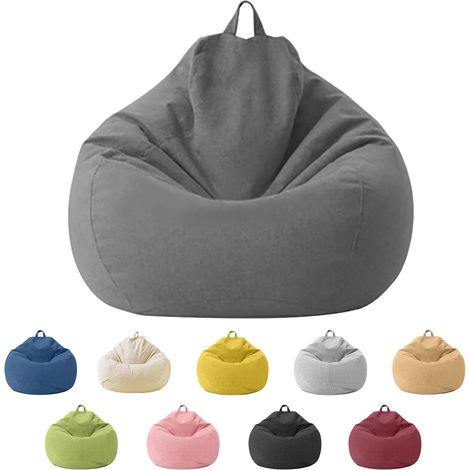 Pouf pour enfants et adultes, housse seulement (sans rembourrage), chaise pouf pour chambre à coucher, bureau, salon, terrasse (gris foncé, XL) (1/5)