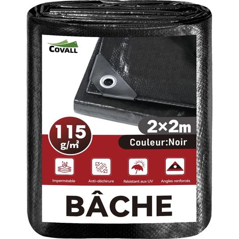 bâche Noire imperméable 115g/m² 2x2m, Protection extérieure Anti-UV, Anti-déchirement,œillets métalliques Tous Les 50cm,Fixation Facile, pour Jardin, poulailler,Bois,Piscine,toiture (1/5)