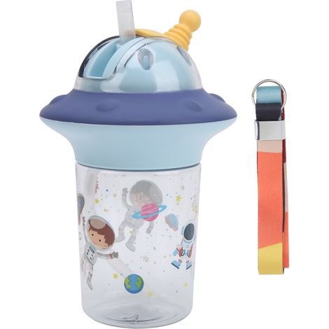 Gourde 450ml avec Paille et Lanière, Sans BPA pour Bébé et Enfant, Bleue (1/5)