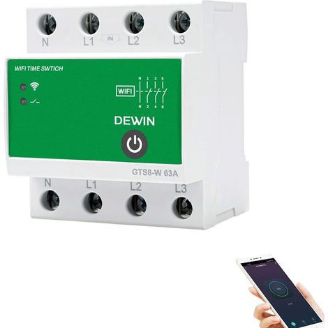 Minuterie Programmable Numérique Intelligent, Minuterie Modulaire Connectée WiFi 4P 220V 63A Programmateur Electrique Tableau sur Rail DIN Contrôlable à Distance Via APP (1/5)