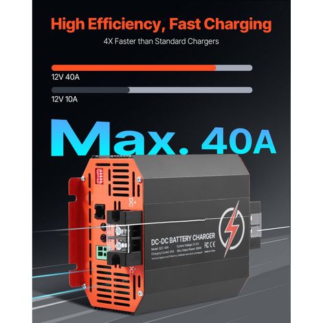 Chargeur batterie DC 12V 40A 500W embarqué plomb lithium AGM GEL humide régulation multiphases intelligent pour camping-car poids lourd bateau yacht (1/5)