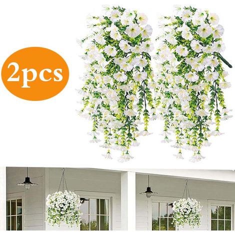 2-Pack Artificial Hanging Morning Glory - 75 cm - Fake Flower Garland - Home, Garden & Wedding Decor - Hanging Fake Flowers (White) (1/5)