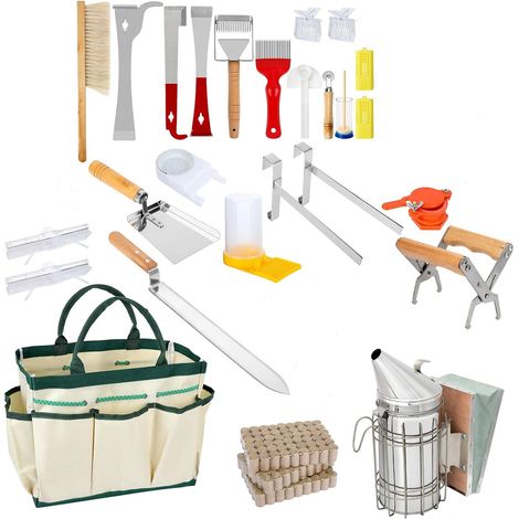 Kit d'Outils d'Apiculteur Materiel 26 Pièces,Apiculture Materiel,Outils Et Accessoires Apicoles,Comprend Une Brosse à Abeilles,Un Crochet En j,Etc.,Convient Aux Apiculteurs Débutants (1/5)