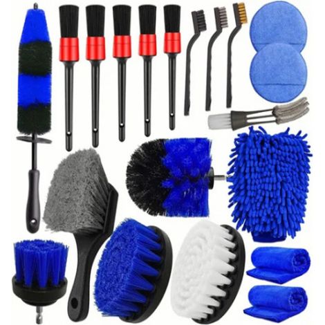 Ensemble de 20 brosses de détail pour le nettoyage intérieur des voitures, brosse douce pour le nettoyage des roues, kit de brosses flexibles et durables pour le nettoyage des jantes et des pneus. (1/4)