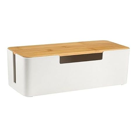 ABS Cable Organizer Box with Wooden Cover Cable Management Box for Power Strip or Surge Protector White (1/5)