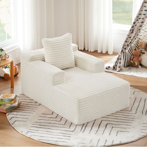 Chaiselongue de pana beige, sin montaje, como sofá cama y sillón relax,81x117x50 cm (1/5)