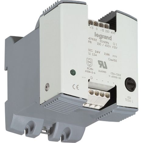 alimentation redressée filtrée - 24 volts - 60 watts - 2.5a - legrand 047022