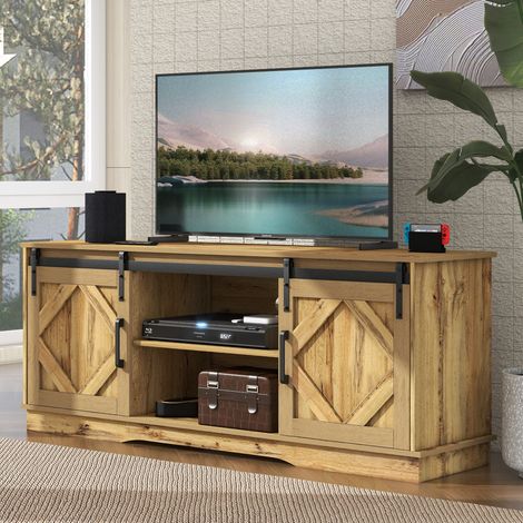 Mueble TV 150x40x60 cm de tablero de partículas marrón, con almacenaje para salón -FLORAGRACE (1/5)