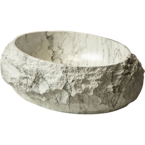 Lavabo sobre encimera ovalado irregular de resina 50 cm con efecto piedra color marfil HOMVRA (1/5)