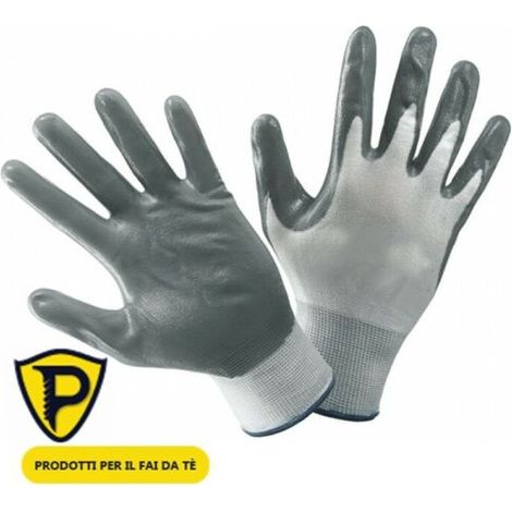 Guanti da lavoro spalmati in NITRILE con dorso in cotone busta 12 paia misura 10