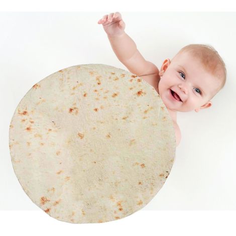 Runde Babydecke mit Kapuze aus weichem Acetat in Hellbeige. (1/5)