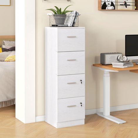 Armoire de bureau à 4 tiroirs avec 2 serrures et un porte-documents. En bois. 40 x 42 x 130,8 cm. Blanche.