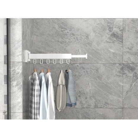 Retractable Wall Mounted Coat Rack With Towel Bar, Folding 1x, Max Load 20KG, White, For Balcony And Bedroom (1/5)